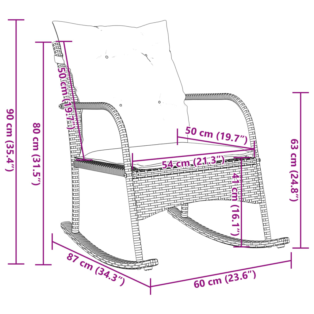 Garten-Schaukelstuhl mit Kissen Braun Poly Rattan – Bild 8