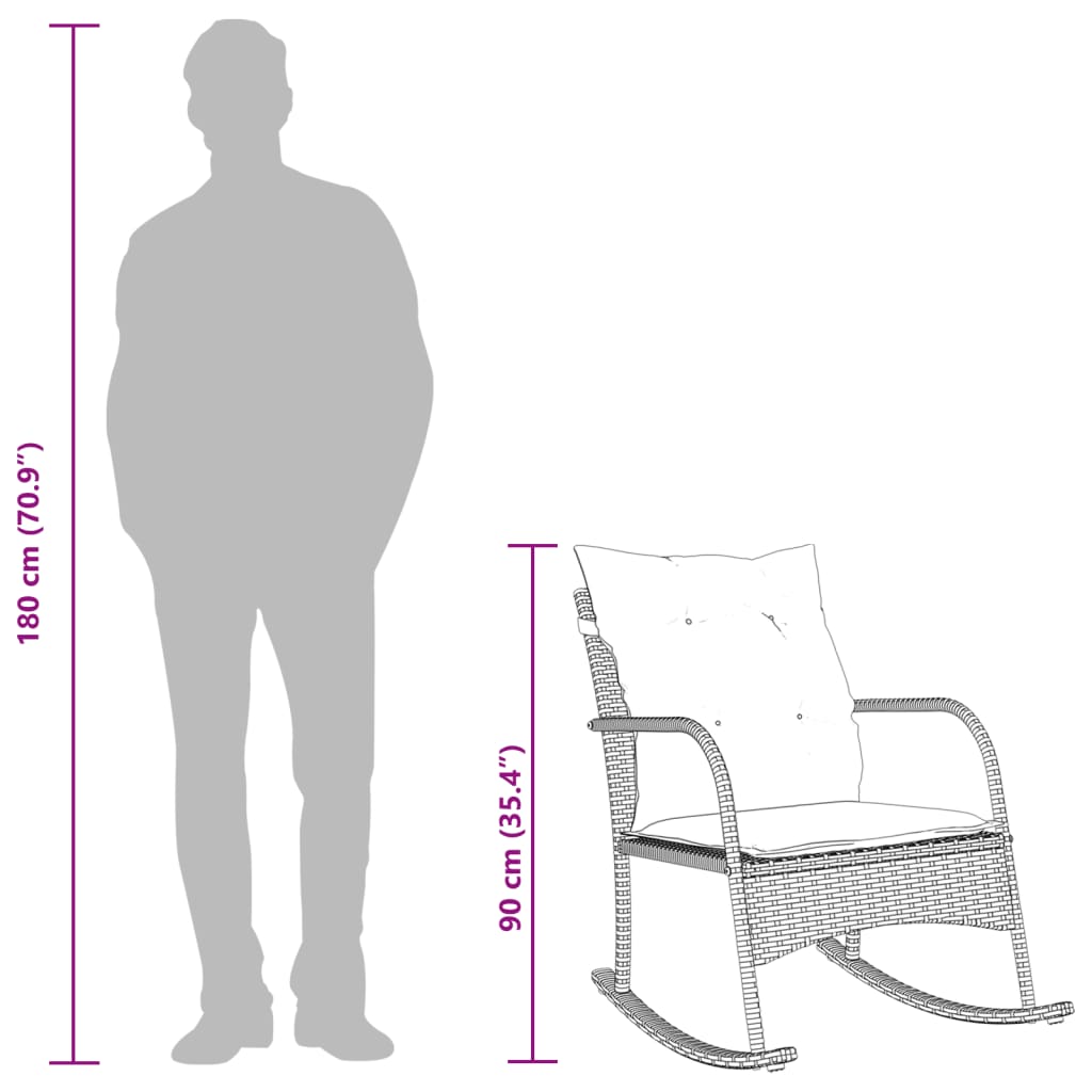 Garten-Schaukelstuhl mit Kissen Braun Poly Rattan – Bild 9