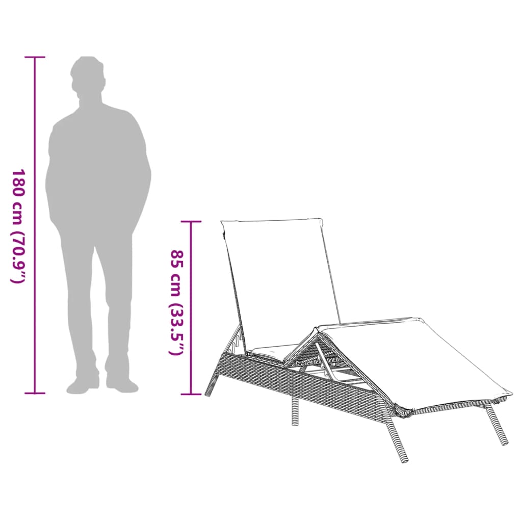 Sonnenliege mit Auflage Schwarz Poly-Rattan – Bild 11