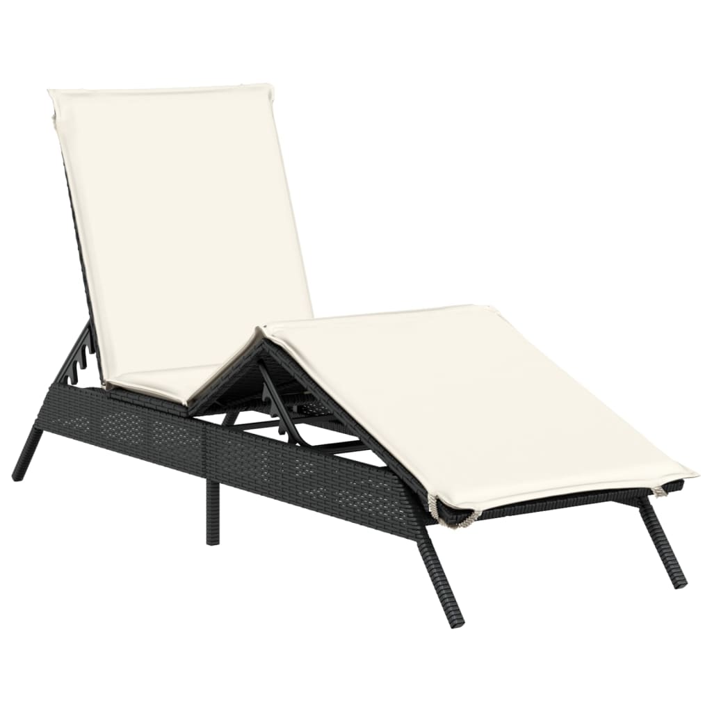Sonnenliege mit Auflage Schwarz Poly-Rattan – Bild 2