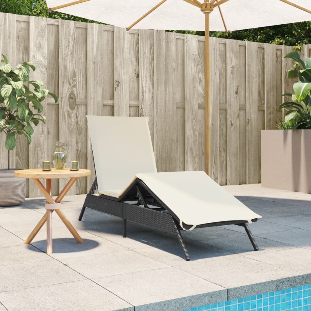 Sonnenliege mit Auflage Schwarz Poly-Rattan – Bild 3
