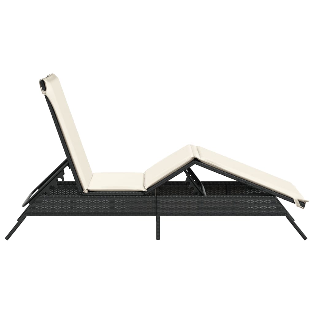 Sonnenliege mit Auflage Schwarz Poly-Rattan – Bild 5