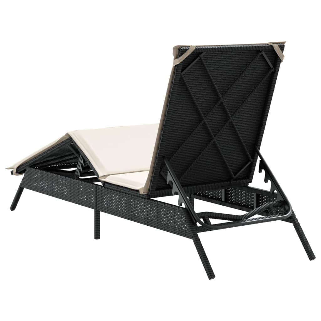 Sonnenliege mit Auflage Schwarz Poly-Rattan – Bild 6