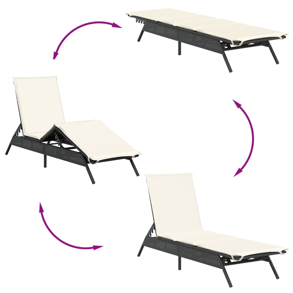 Sonnenliege mit Auflage Schwarz Poly-Rattan – Bild 7