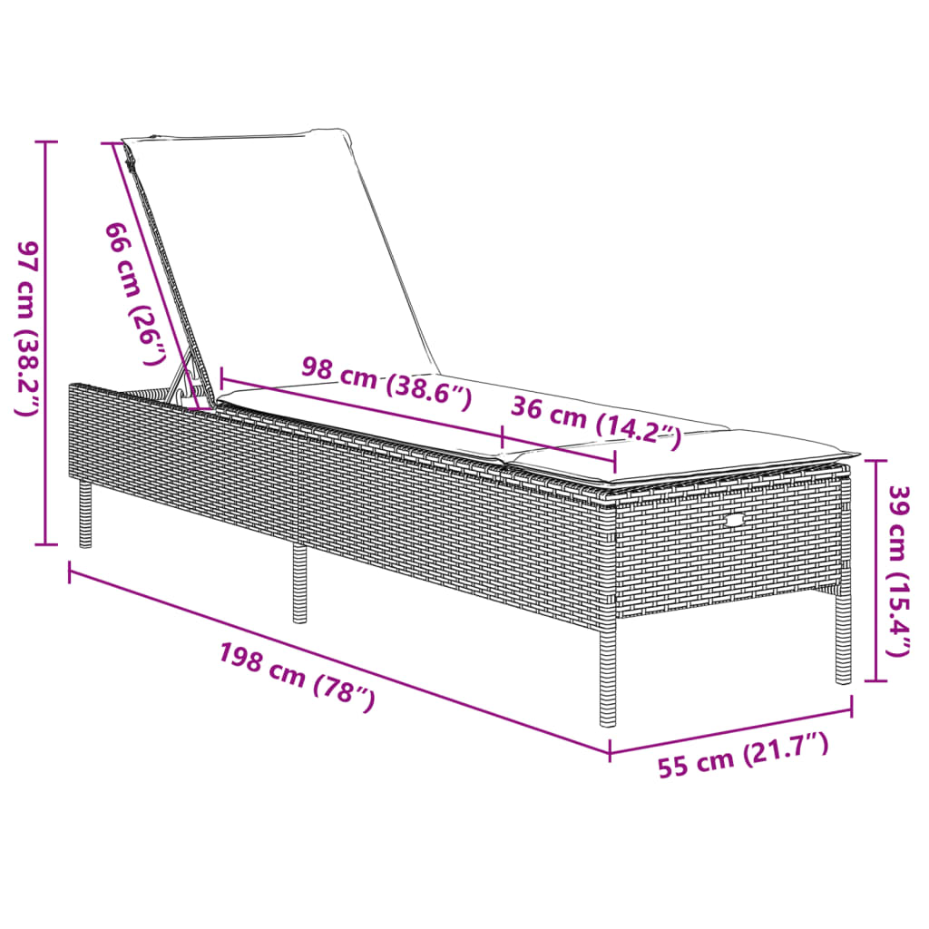 Sonnenliege mit Auflage Schwarz Poly-Rattan – Bild 10
