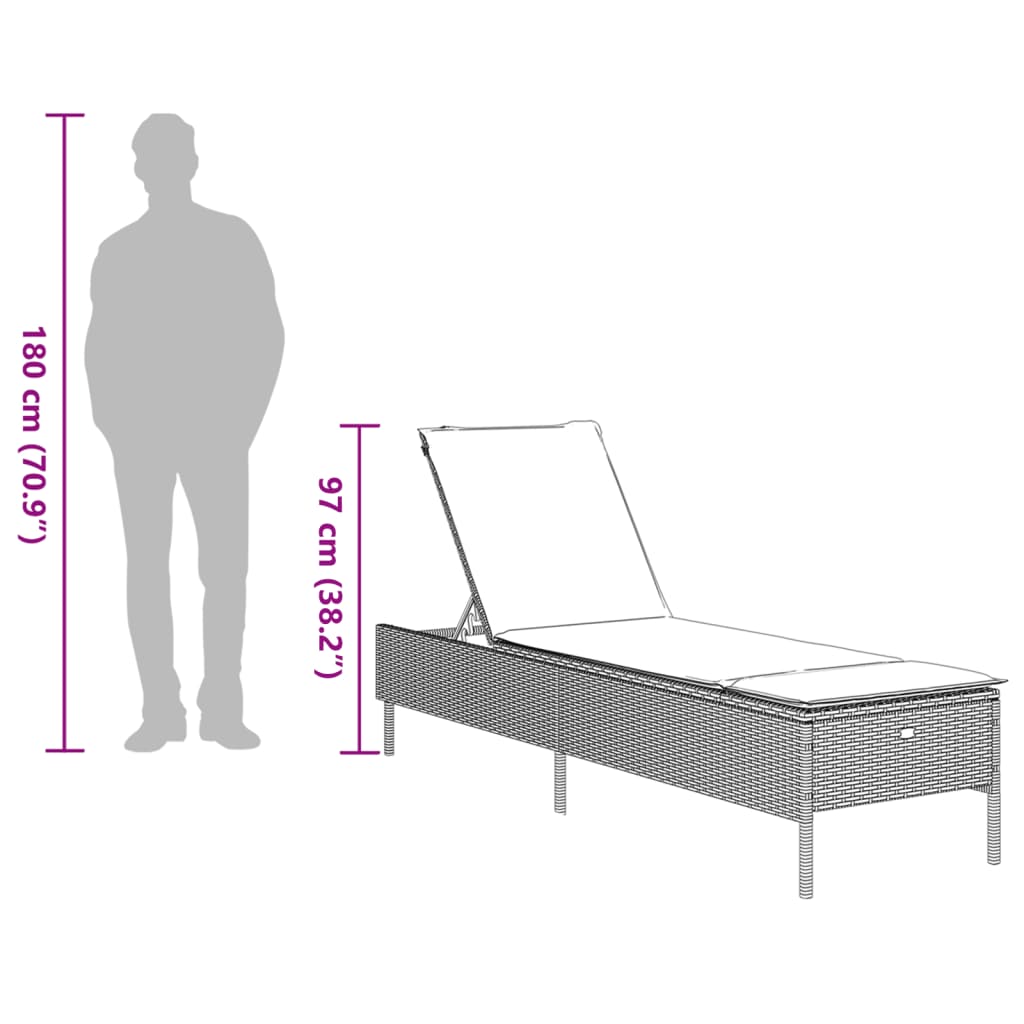 Sonnenliege mit Auflage Schwarz Poly-Rattan – Bild 11
