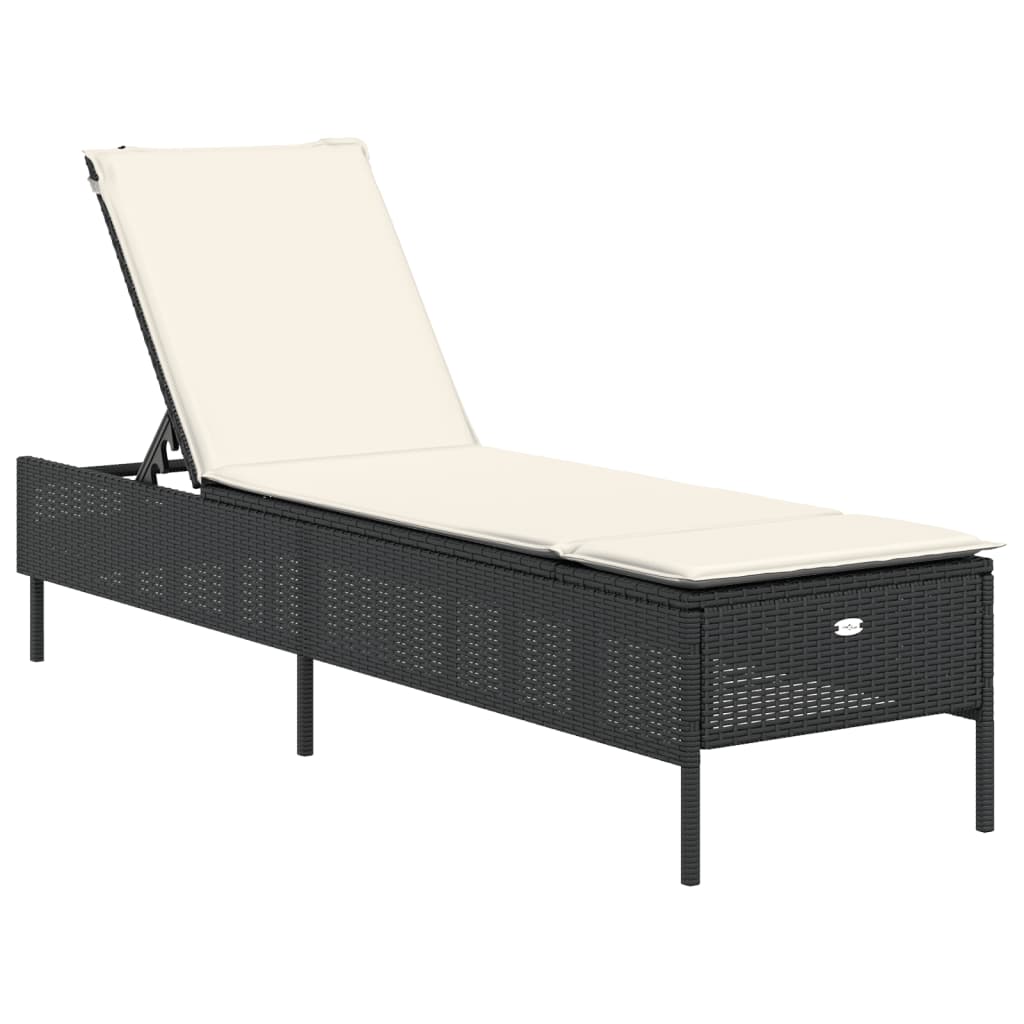 Sonnenliege mit Auflage Schwarz Poly-Rattan – Bild 2