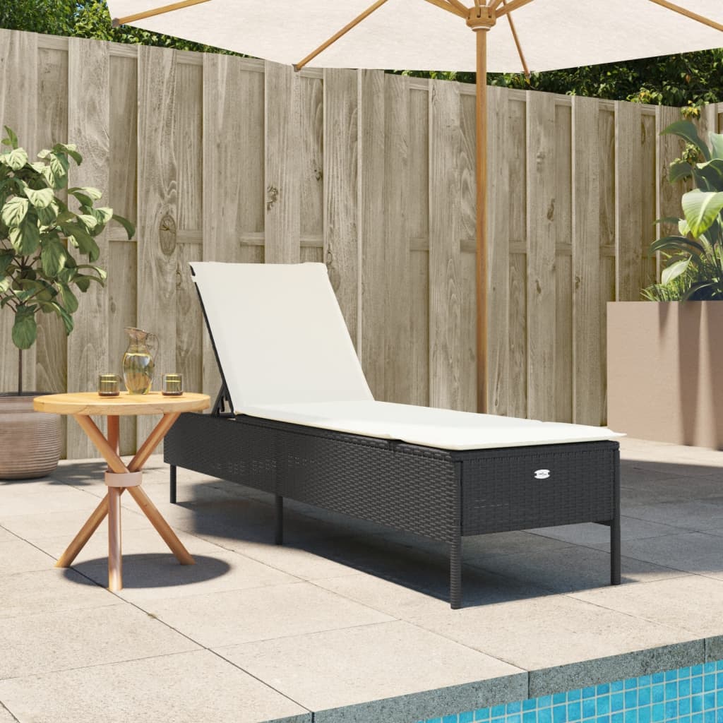 Sonnenliege mit Auflage Schwarz Poly-Rattan – Bild 3