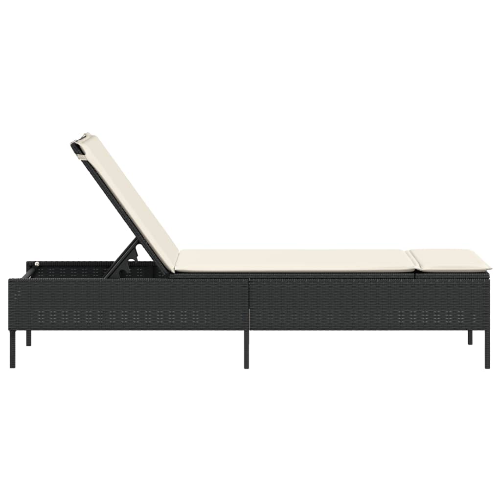 Sonnenliege mit Auflage Schwarz Poly-Rattan – Bild 5