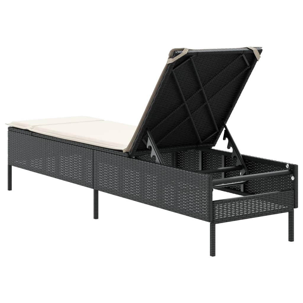 Sonnenliege mit Auflage Schwarz Poly-Rattan – Bild 6