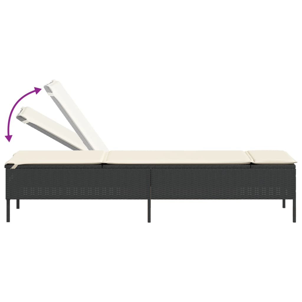 Sonnenliege mit Auflage Schwarz Poly-Rattan – Bild 7