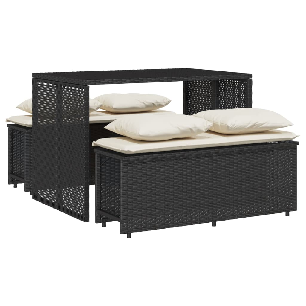 3-tlg. Garten-Essgruppe mit Kissen Schwarz Poly Rattan – Bild 2