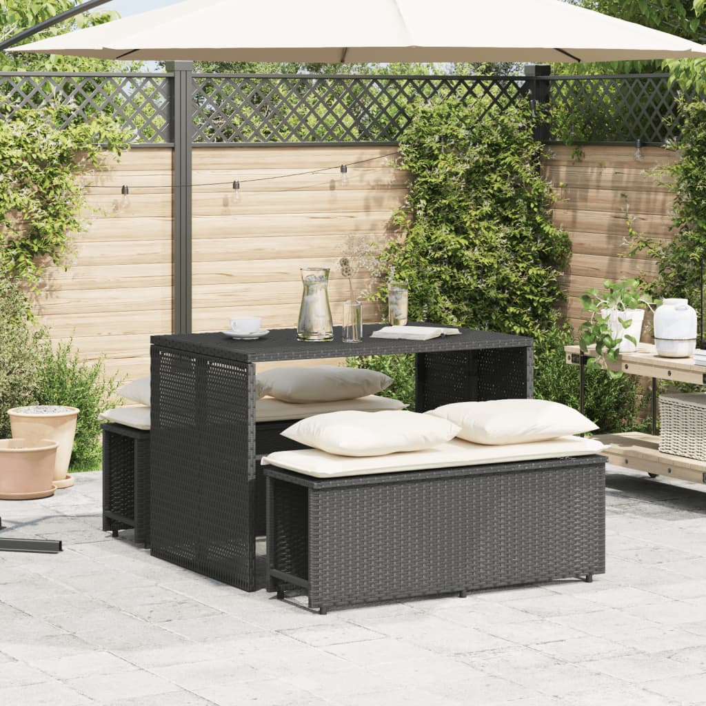 3-tlg. Garten-Essgruppe mit Kissen Schwarz Poly Rattan – Bild 3