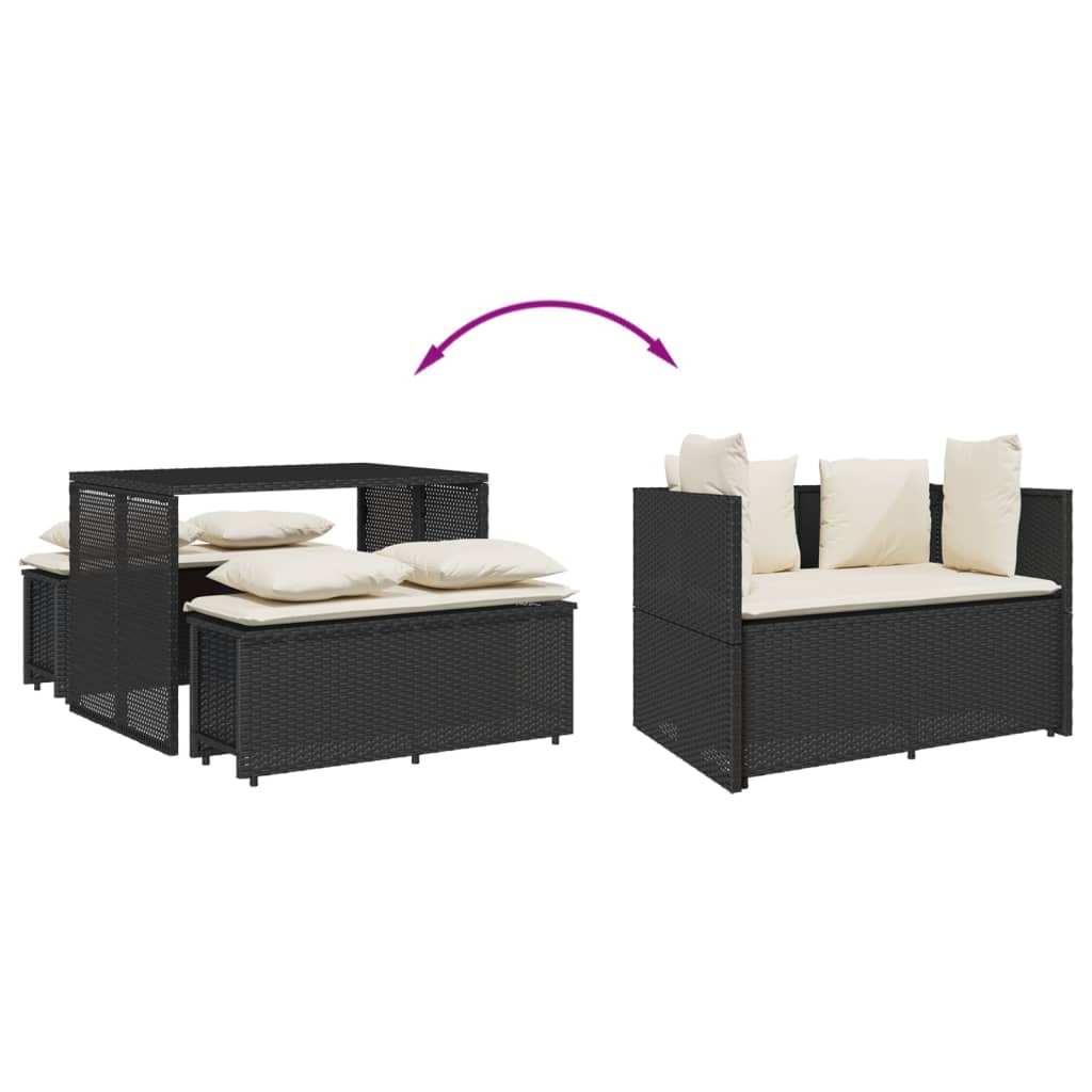 3-tlg. Garten-Essgruppe mit Kissen Schwarz Poly Rattan – Bild 6