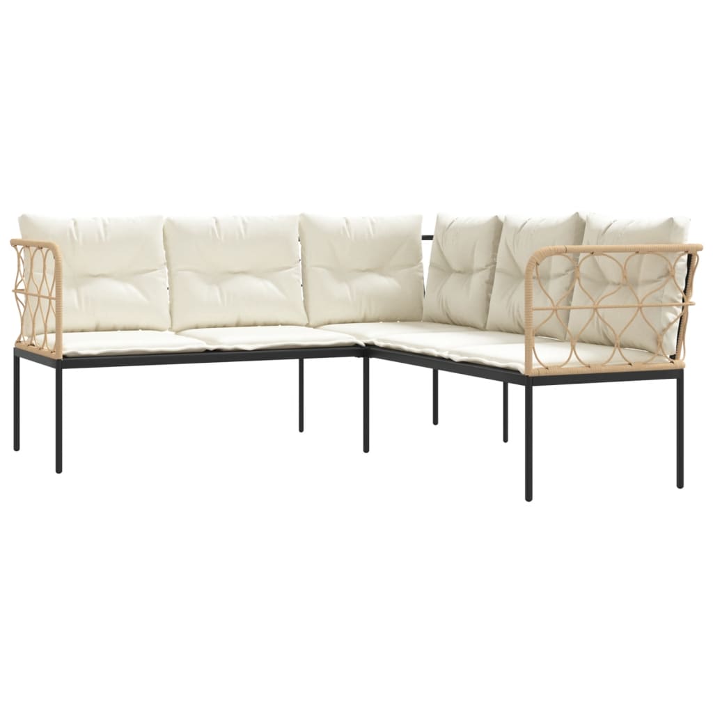 Gartensofa in L-Form mit Kissen Schwarz Stahl und Textilene – Bild 2