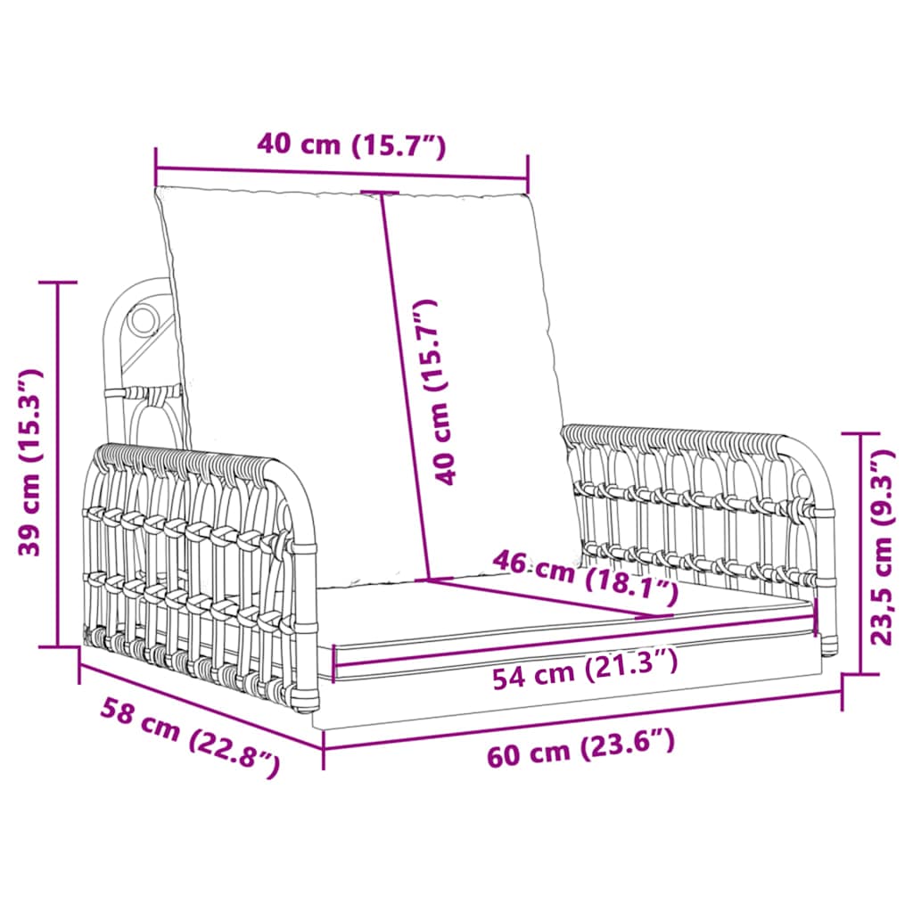 Hängestuhl mit Kissen 63x58x39 cm Poly Rattan und Stahl – Bild 10