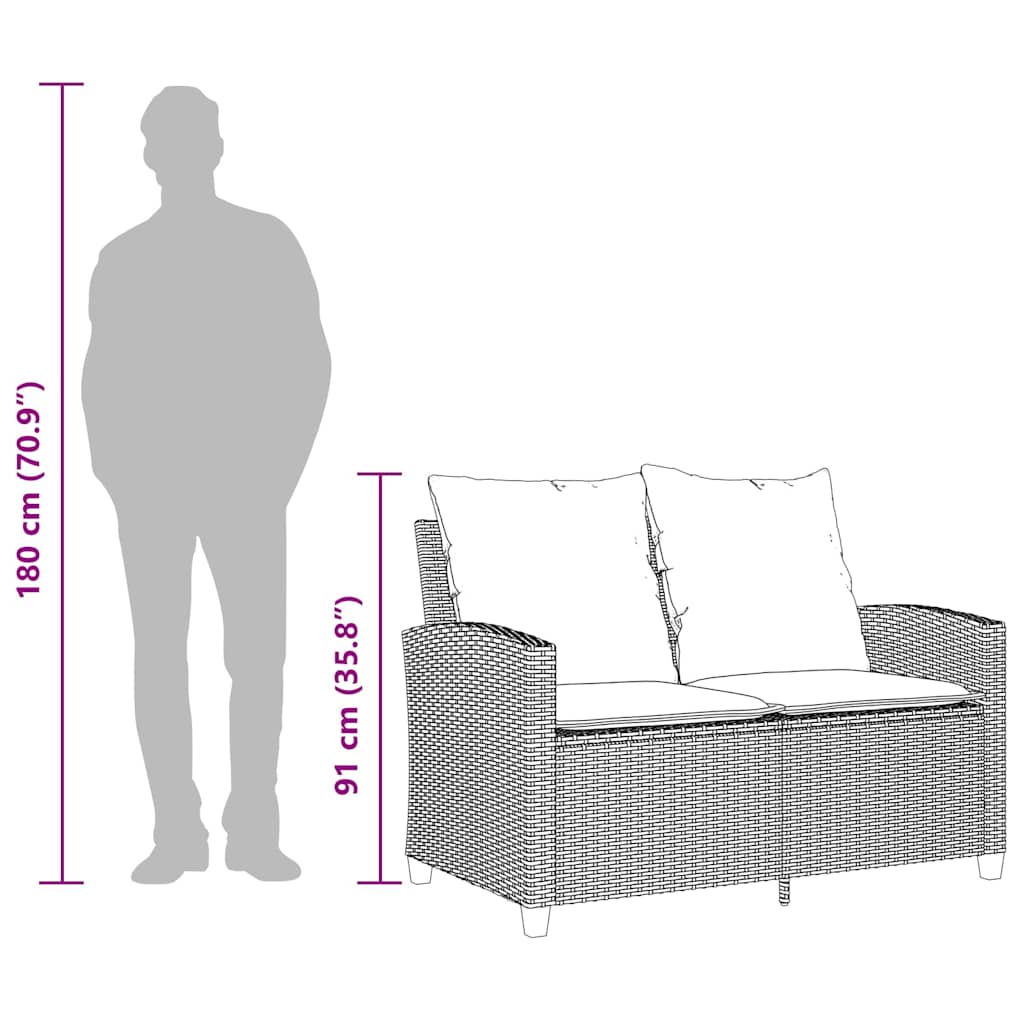 Gartensofa 2-Sitzer mit Kissen & Tisch Schwarz Poly Rattan – Bild 13