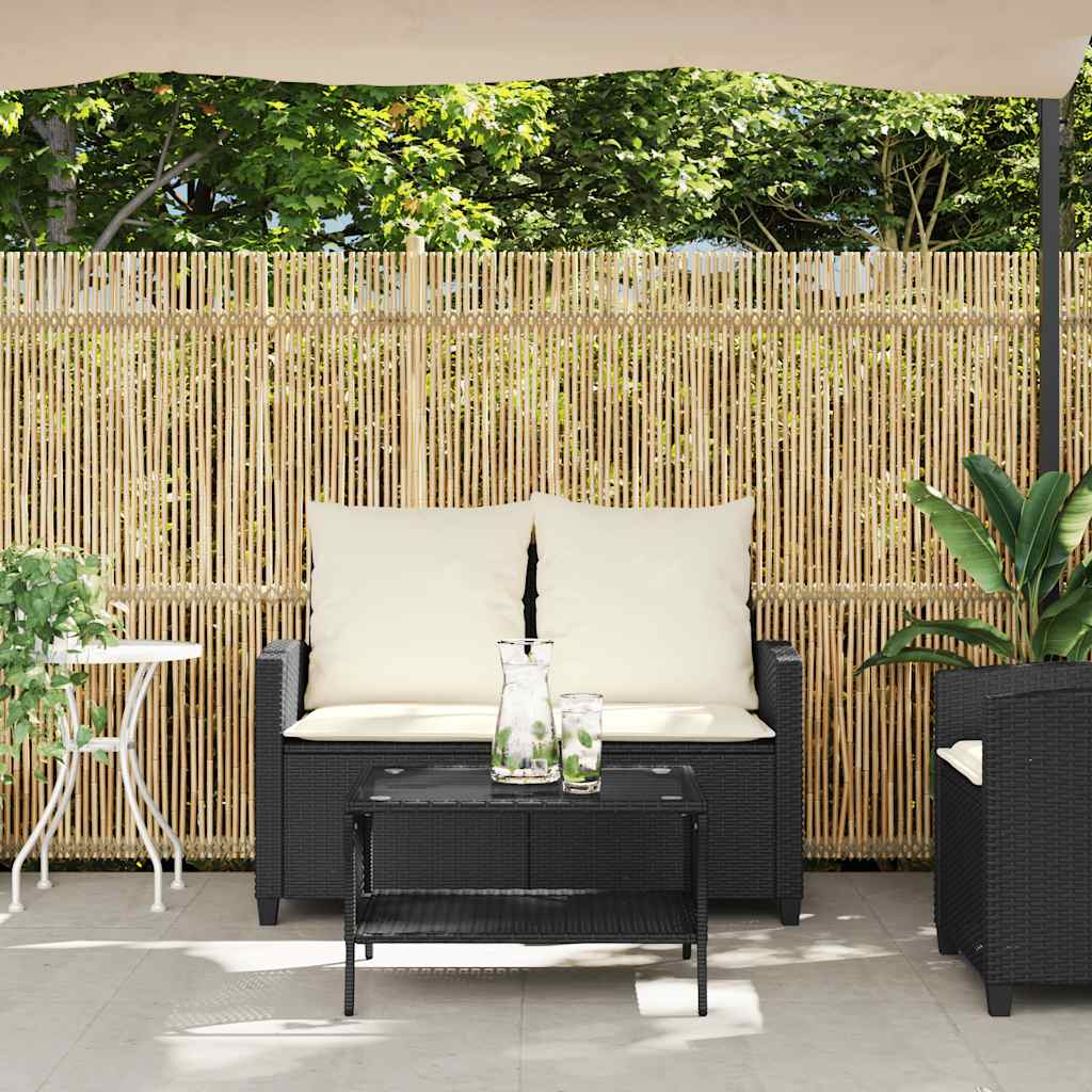 Gartensofa 2-Sitzer mit Kissen & Tisch Schwarz Poly Rattan – Bild 4