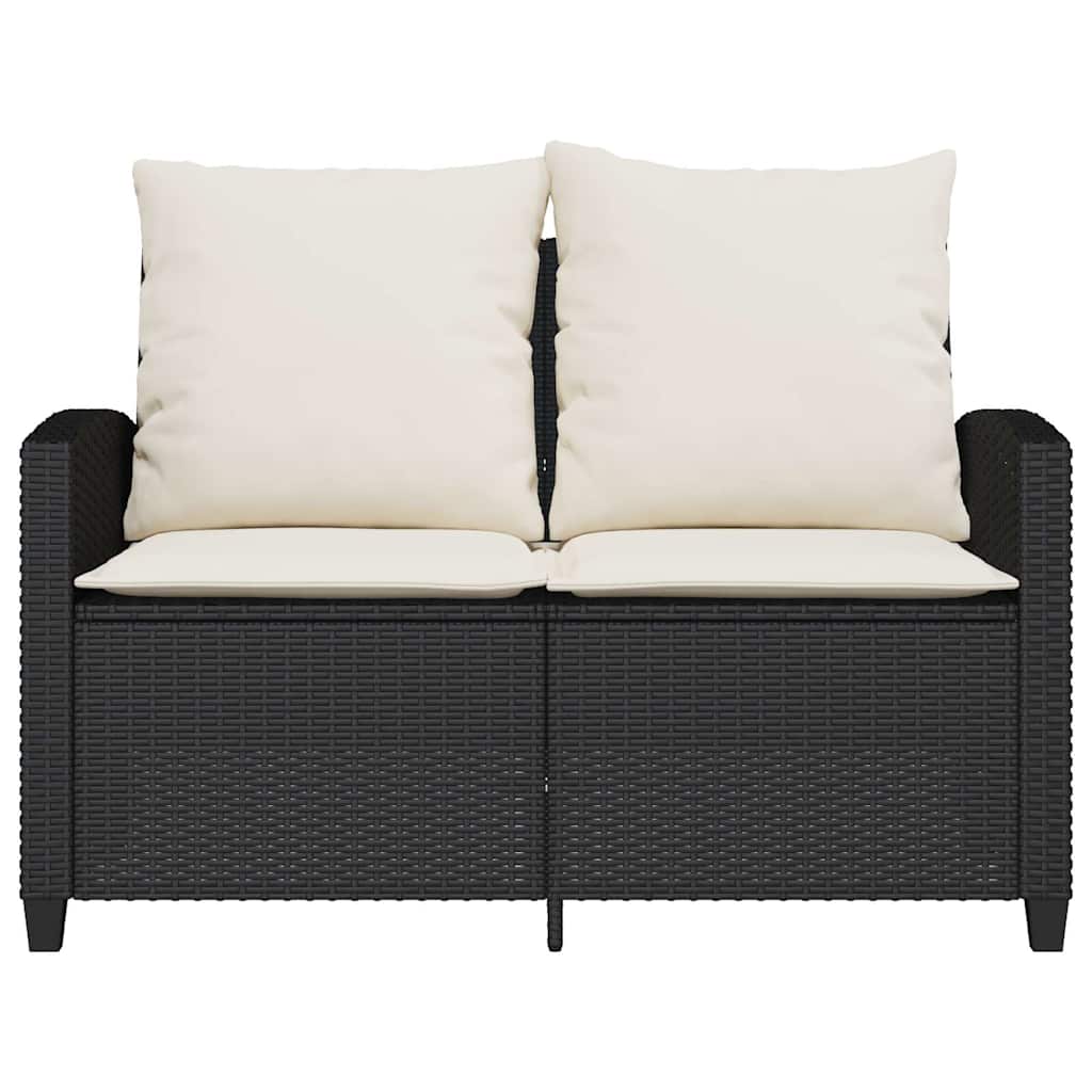 Gartensofa 2-Sitzer mit Kissen & Tisch Schwarz Poly Rattan – Bild 5