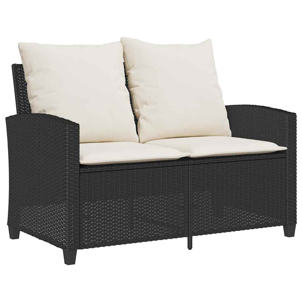 Gartensofa 2-Sitzer mit Kissen & Tisch Schwarz Poly Rattan – Bild 6