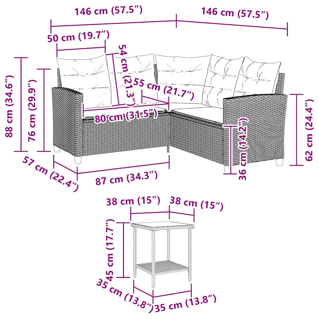 Gartensofa in L-Form mit Tisch und Kissen Schwarz Poly Rattan – Bild 11