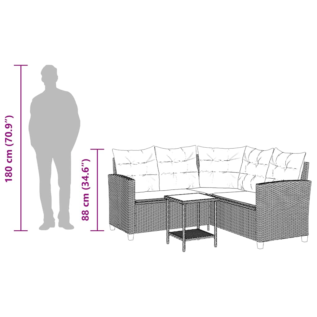 Gartensofa in L-Form mit Tisch und Kissen Schwarz Poly Rattan – Bild 12