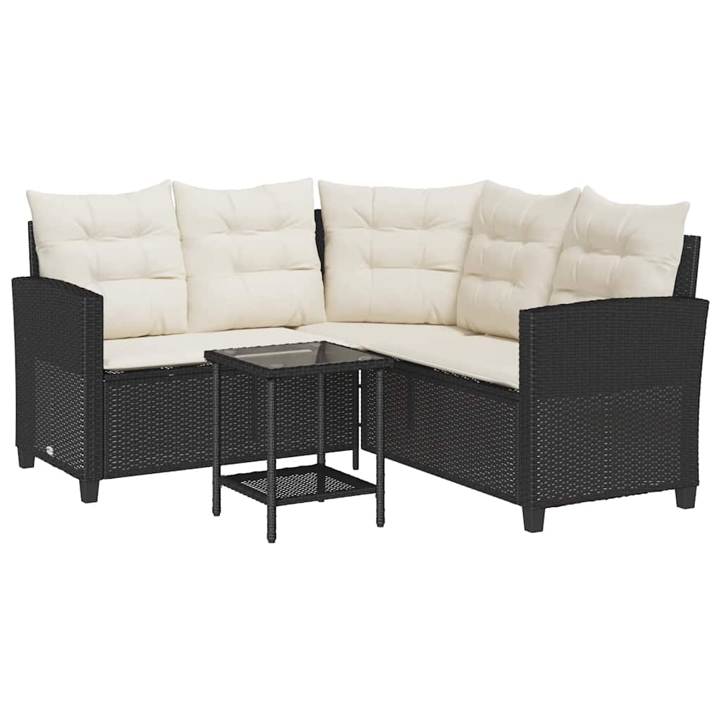Gartensofa in L-Form mit Tisch und Kissen Schwarz Poly Rattan – Bild 2