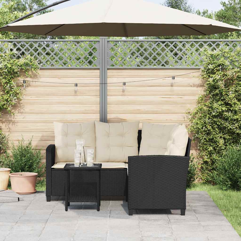 Gartensofa in L-Form mit Tisch und Kissen Schwarz Poly Rattan – Bild 3