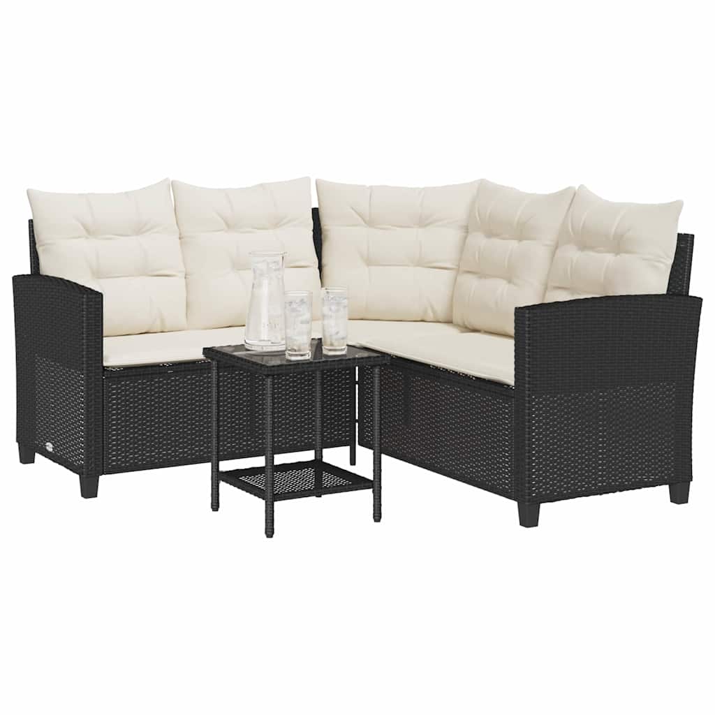 Gartensofa in L-Form mit Tisch und Kissen Schwarz Poly Rattan – Bild 4