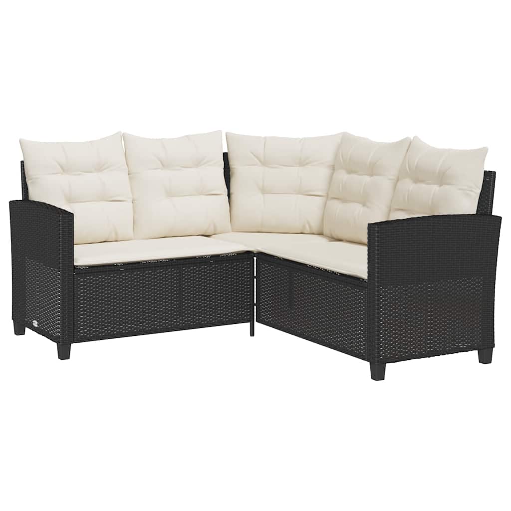 Gartensofa in L-Form mit Tisch und Kissen Schwarz Poly Rattan – Bild 5
