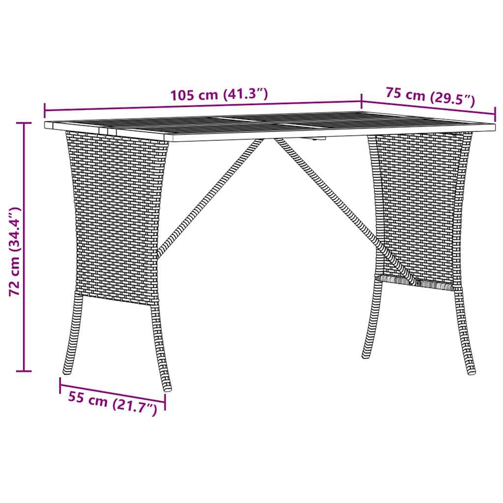 Gartentisch mit Akazienholzplatte 105x75x72 cm Poly Rattan – Bild 10