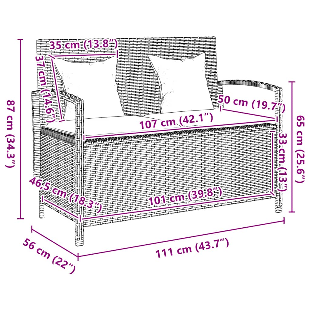 Gartenbank mit Stauraum und Kissen Schwarz Poly Rattan – Bild 12