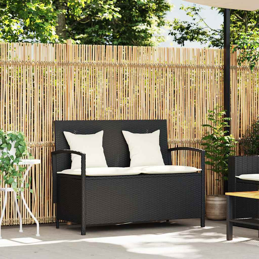Gartenbank mit Stauraum und Kissen Schwarz Poly Rattan – Bild 2