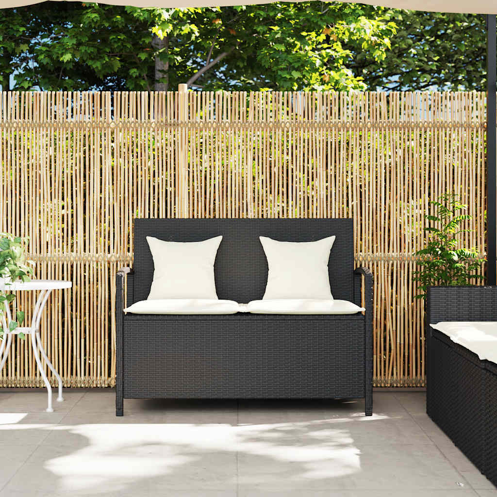 Gartenbank mit Stauraum und Kissen Schwarz Poly Rattan – Bild 3