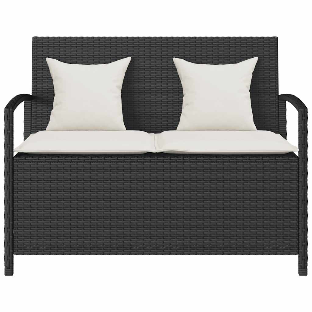 Gartenbank mit Stauraum und Kissen Schwarz Poly Rattan – Bild 4