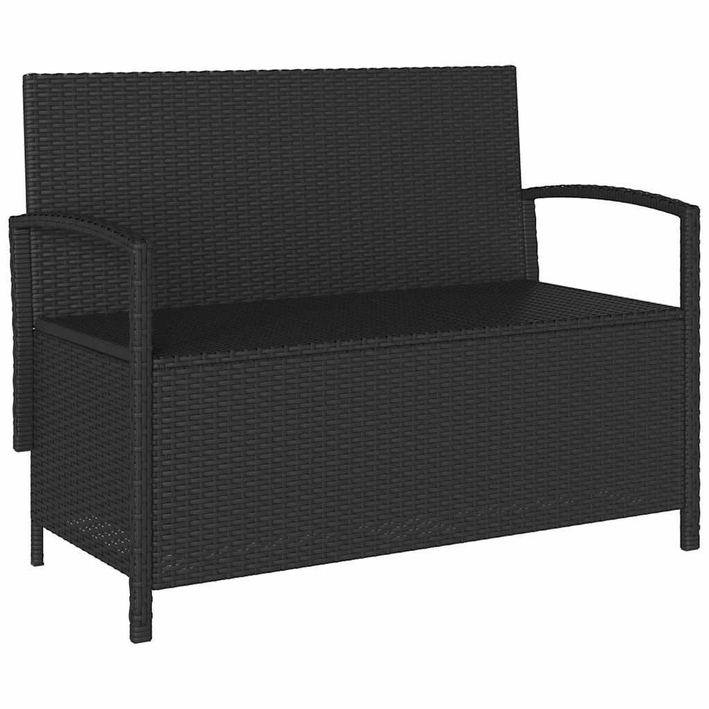 Gartenbank mit Stauraum und Kissen Schwarz Poly Rattan – Bild 5