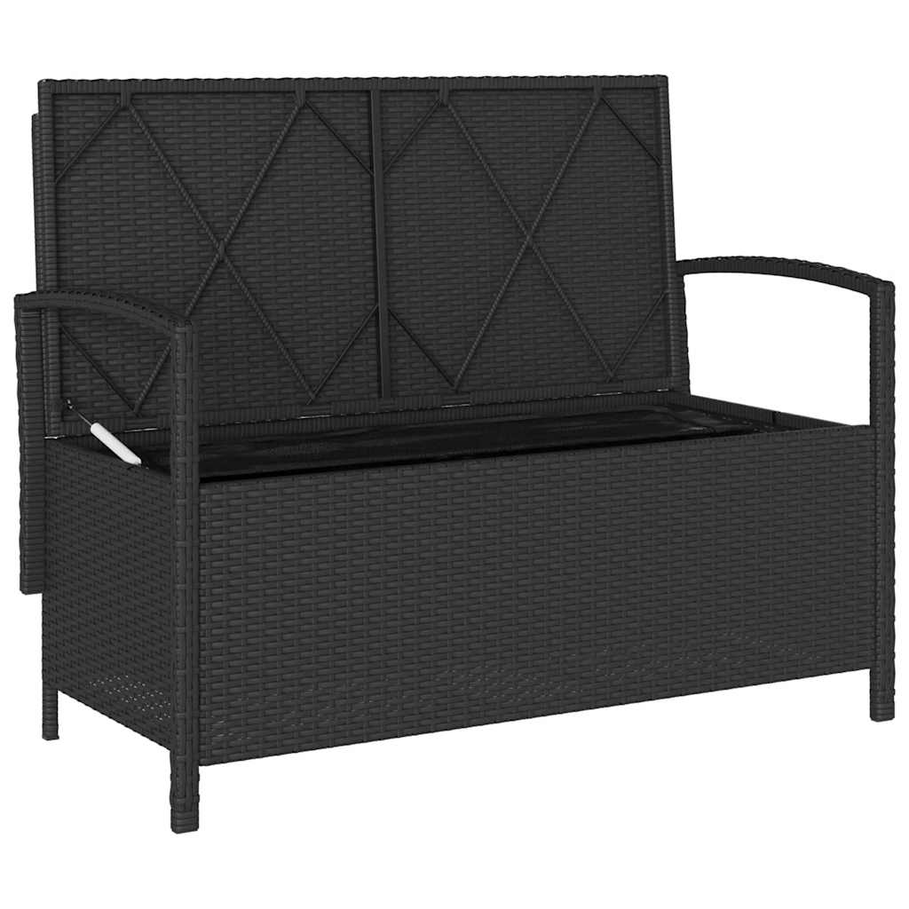 Gartenbank mit Stauraum und Kissen Schwarz Poly Rattan – Bild 6