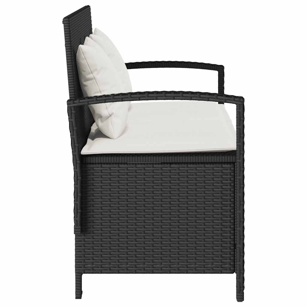 Gartenbank mit Stauraum und Kissen Schwarz Poly Rattan – Bild 7