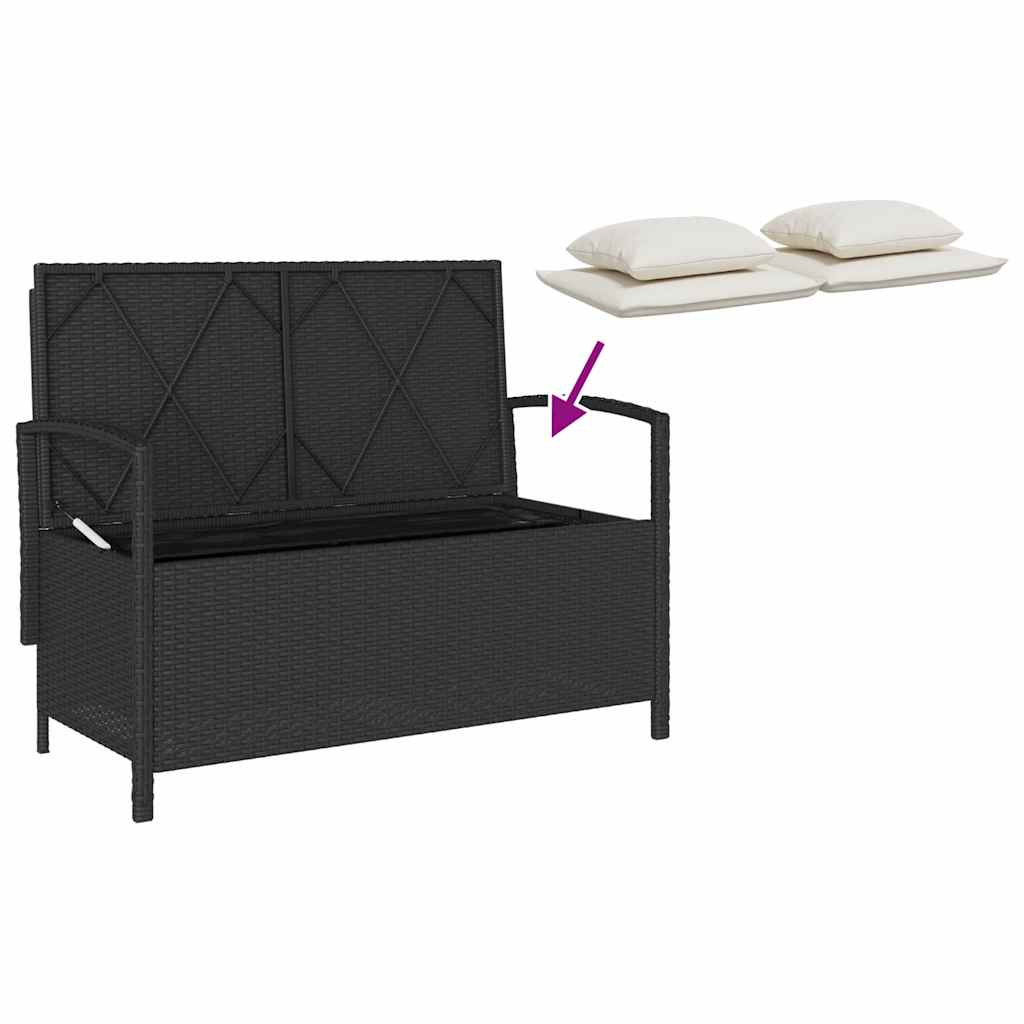 Gartenbank mit Stauraum und Kissen Schwarz Poly Rattan – Bild 9