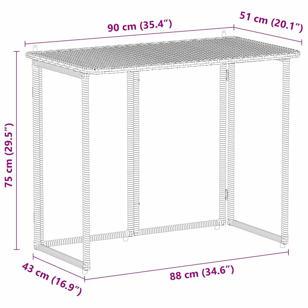 Gartentisch Klappbar Schwarz 90x51x75 cm Poly Rattan – Bild 10