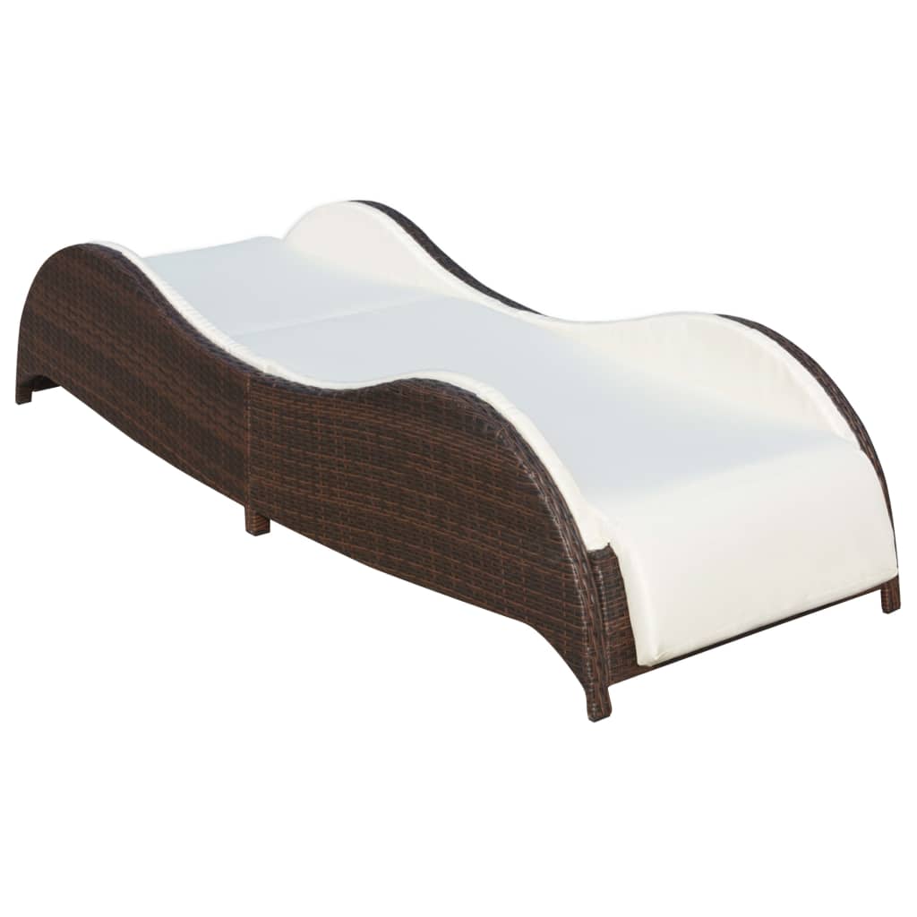 Sonnenliege mit Polsterauflage Poly Rattan Braun – Bild 2