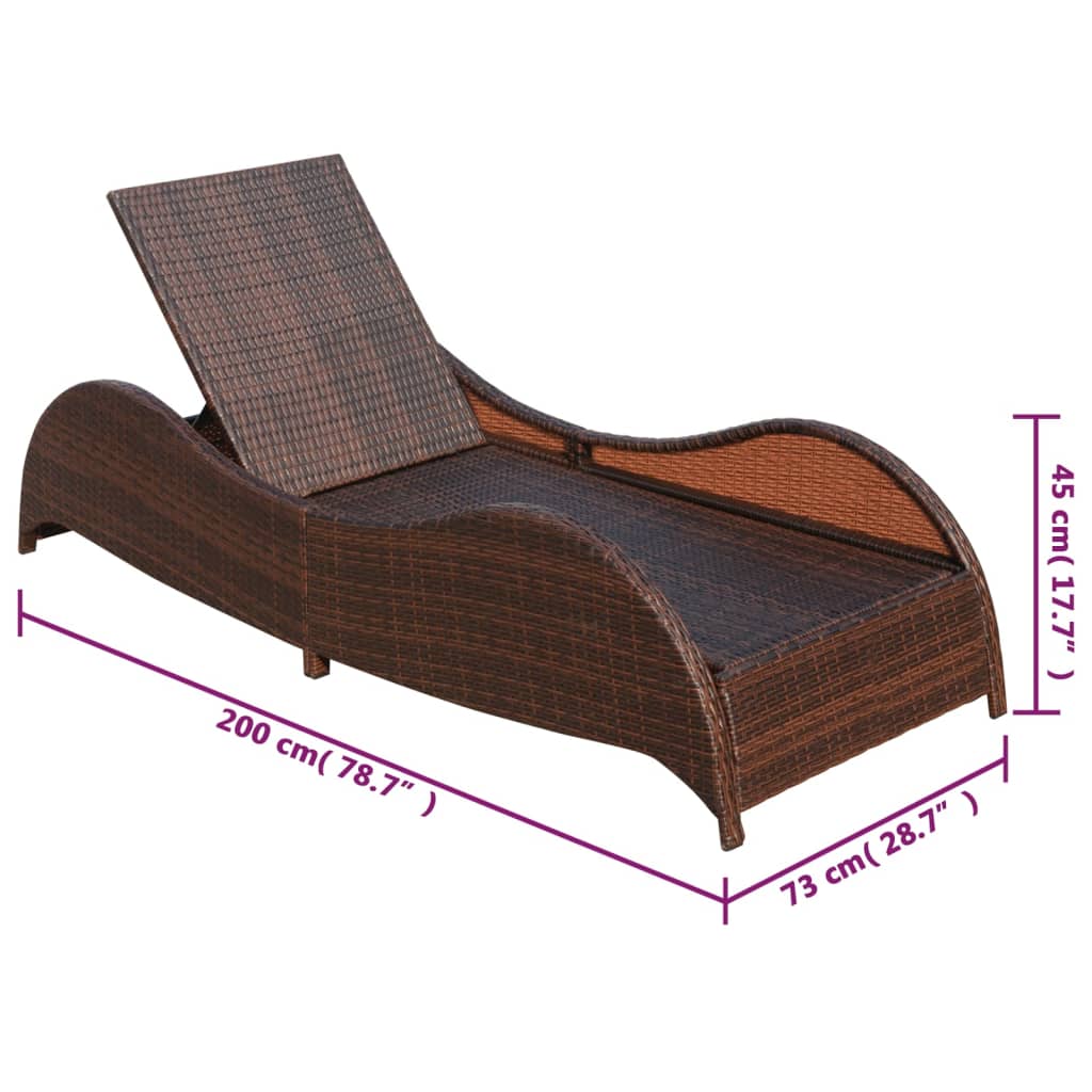 Sonnenliege mit Polsterauflage Poly Rattan Braun – Bild 6