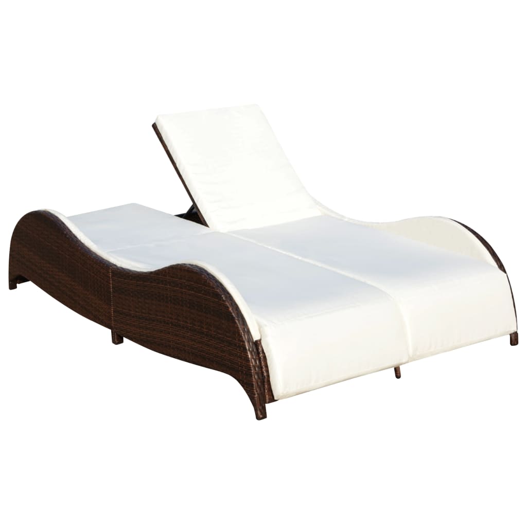 Doppel-Sonnenliege mit Auflage Poly Rattan Braun – Bild 2