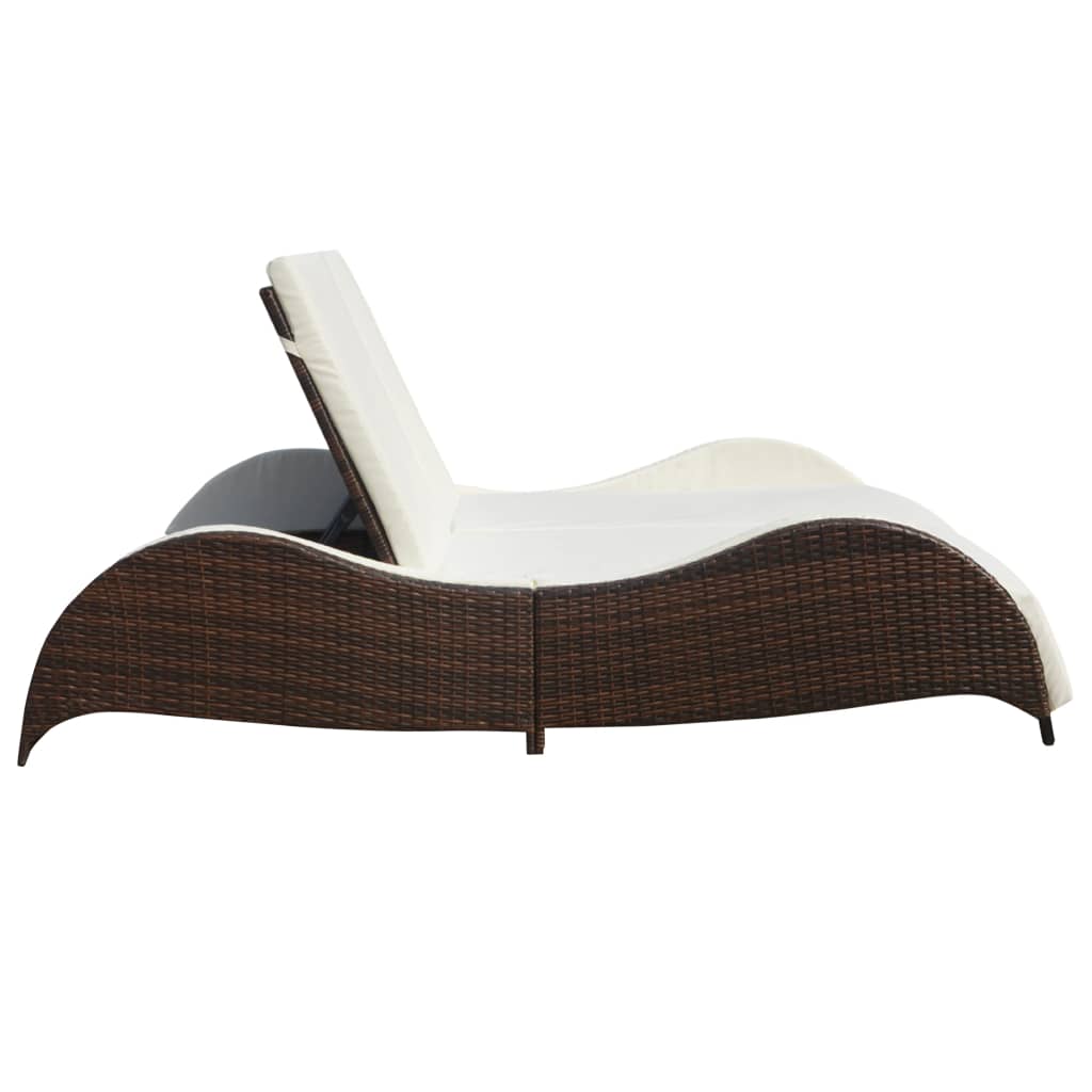 Doppel-Sonnenliege mit Auflage Poly Rattan Braun – Bild 3