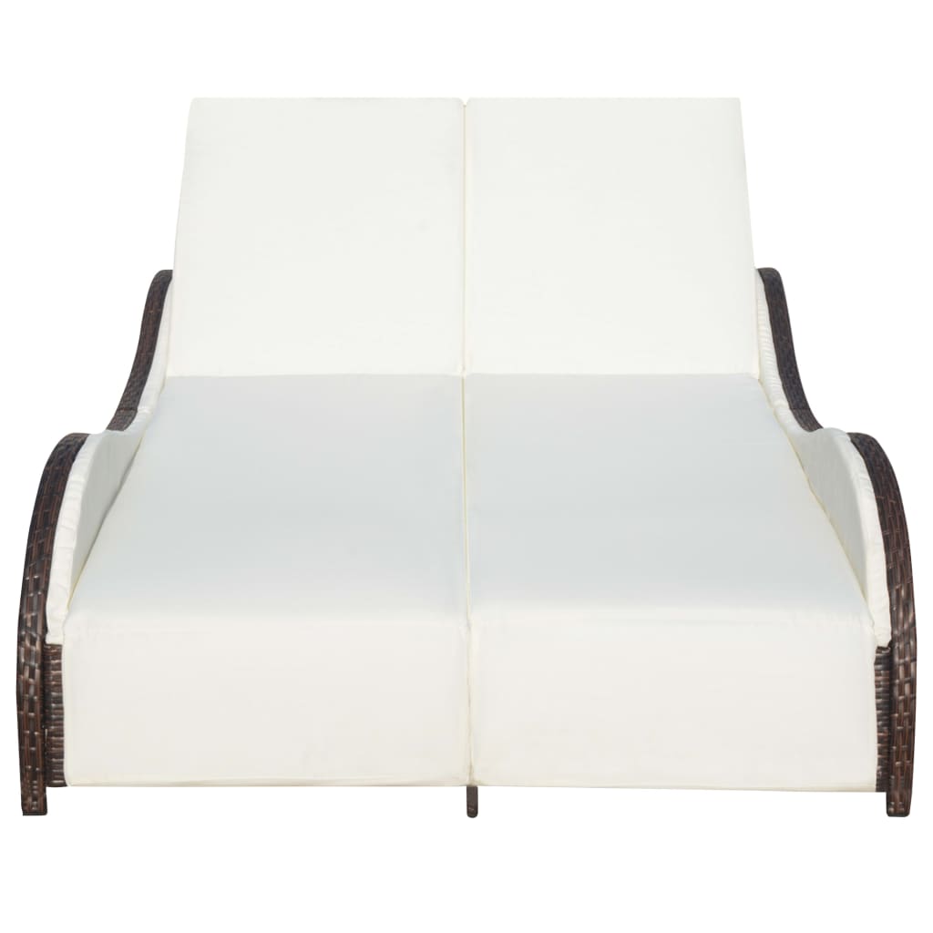 Doppel-Sonnenliege mit Auflage Poly Rattan Braun – Bild 4
