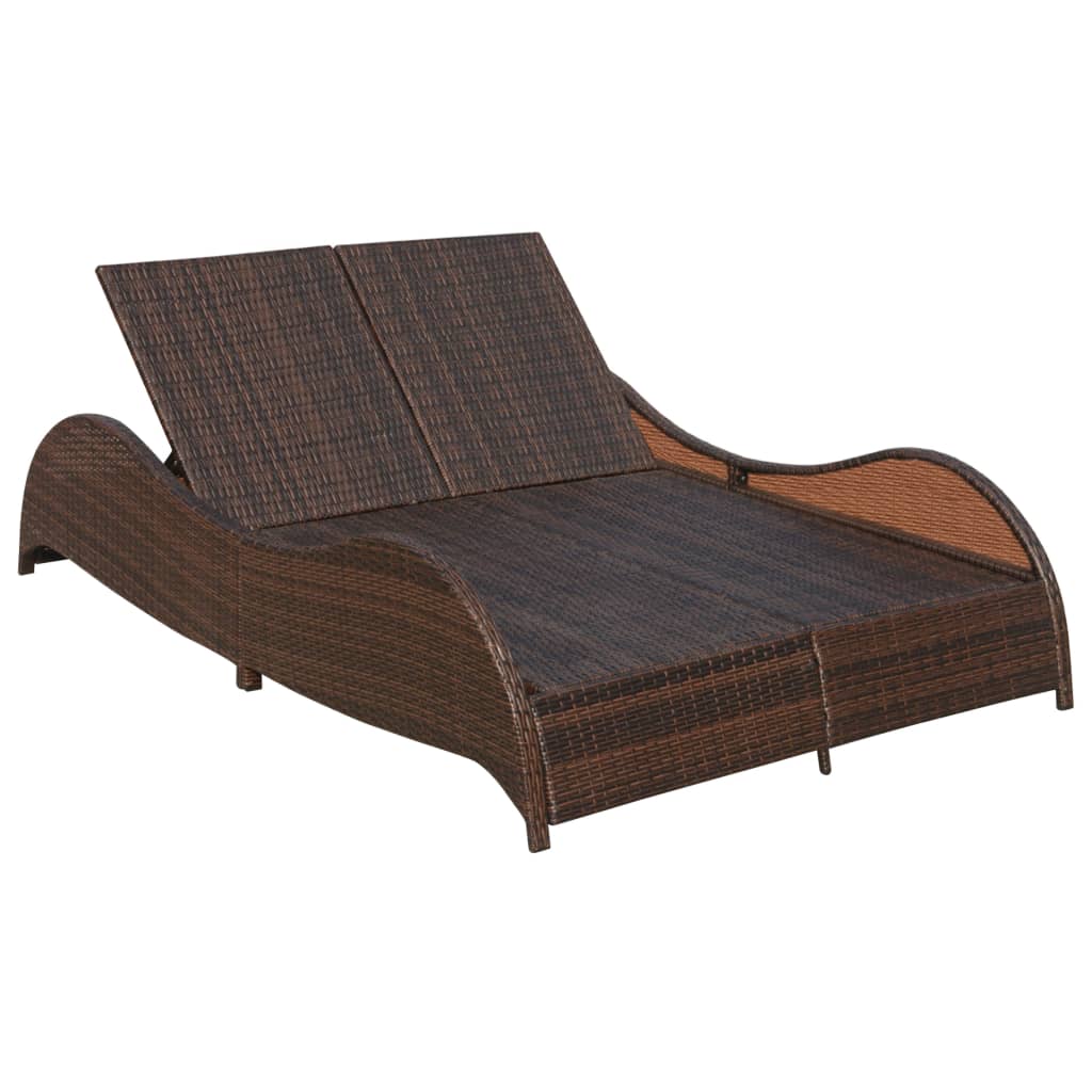 Doppel-Sonnenliege mit Auflage Poly Rattan Braun – Bild 5