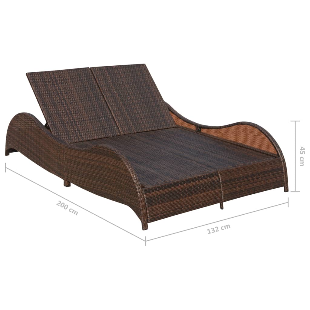 Doppel-Sonnenliege mit Auflage Poly Rattan Braun – Bild 6