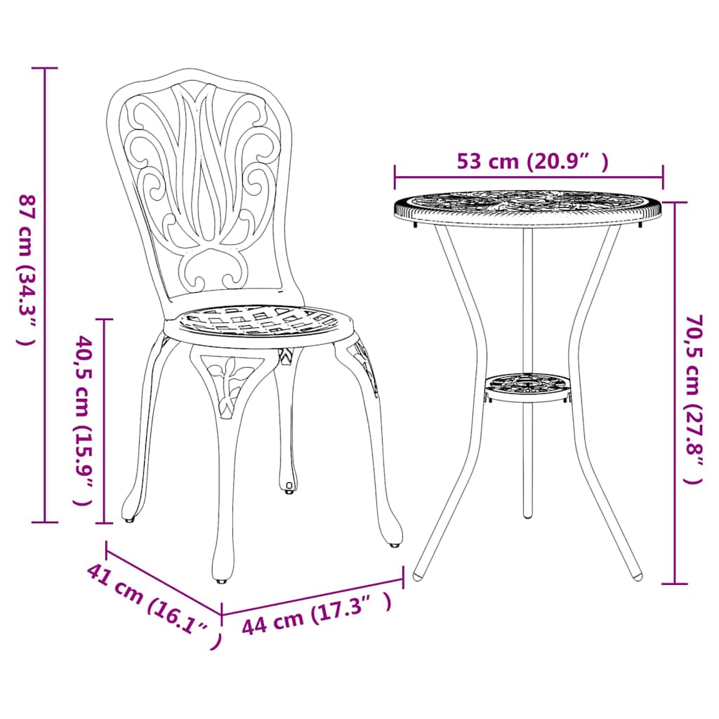 Garten Bistro Set 3 pcs Bronze Aluminium – Bild 13