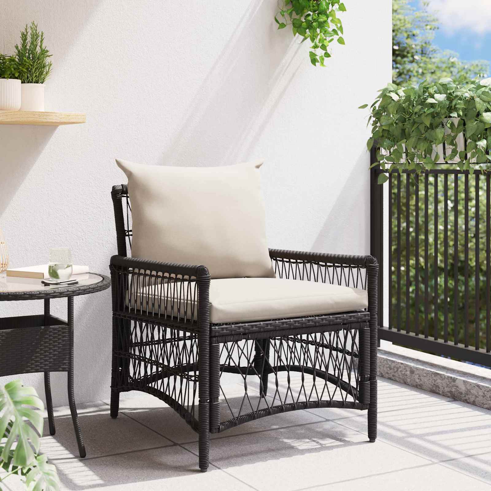 Gartenstuhl mit Kissen Schwarz 73 x 61 x 77 cm Poly-Rattan – Bild 3