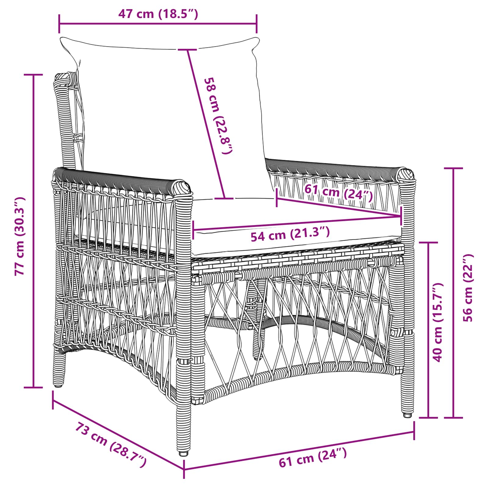 Gartenstuhl mit Kissen Schwarz 73 x 61 x 77 cm Poly-Rattan – Bild 5